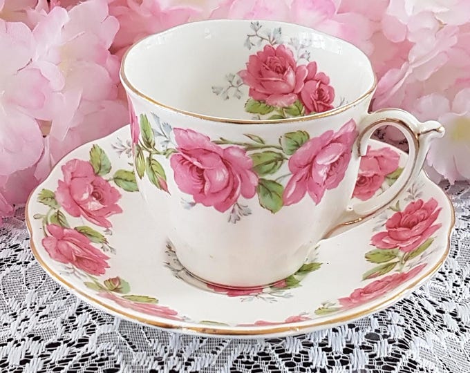 Vintage Lady Alexander Rose Bell China Tea Cup & Saucer | Pink Roses Gold Trim