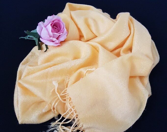 Pashmina Shawl, Vintage Yellow Evening Shawl, Large Scarf