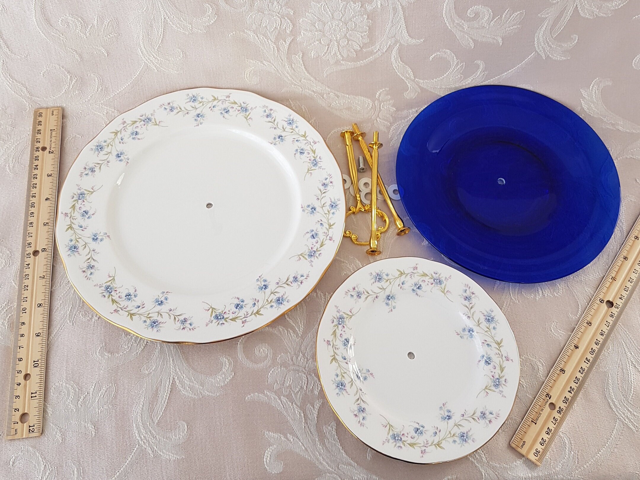 3 Tier Cake Stand, Blue Flower Duchess Bone China TRANQUILITY, Cobalt