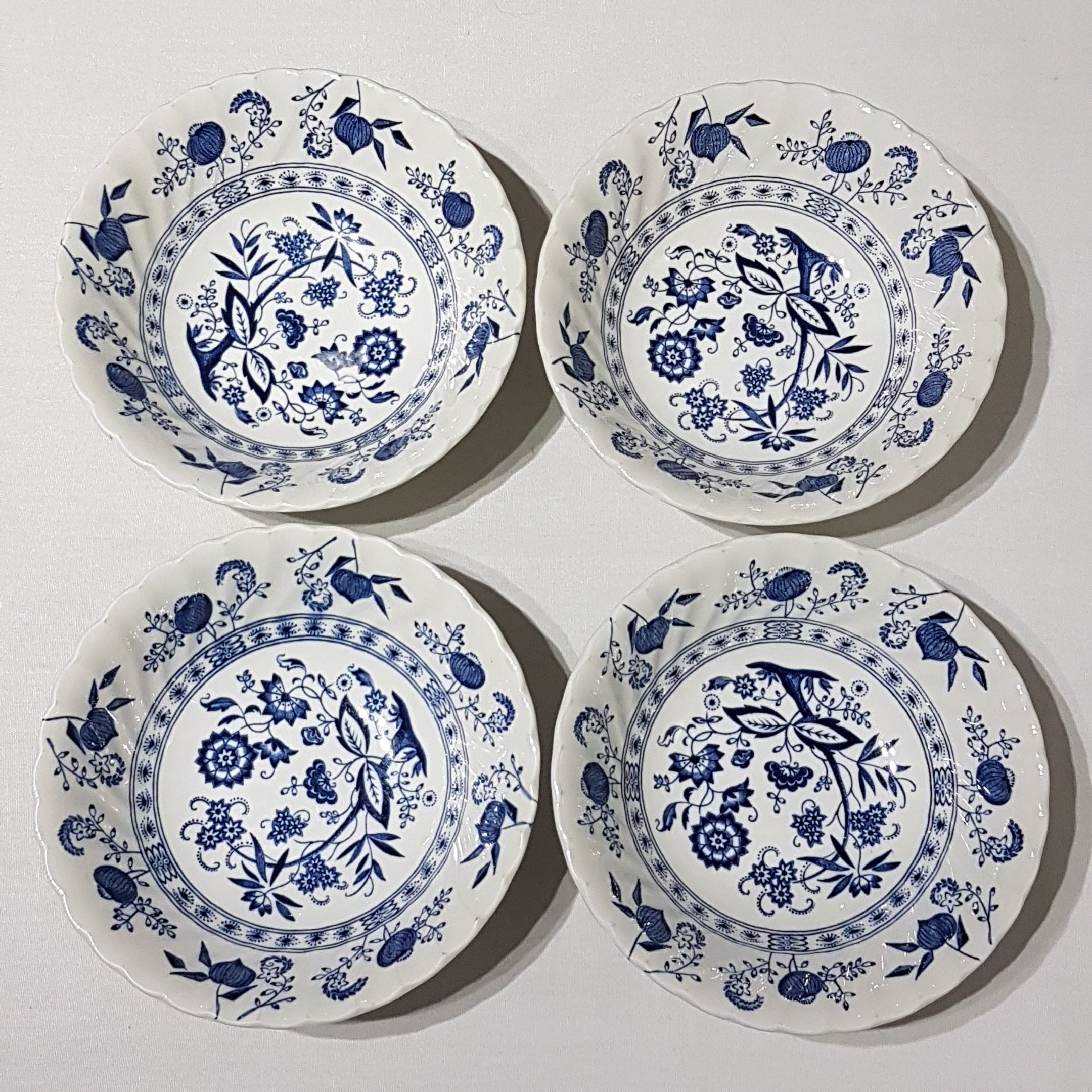 4 Blue Nordic Ironstone Soup Bowls