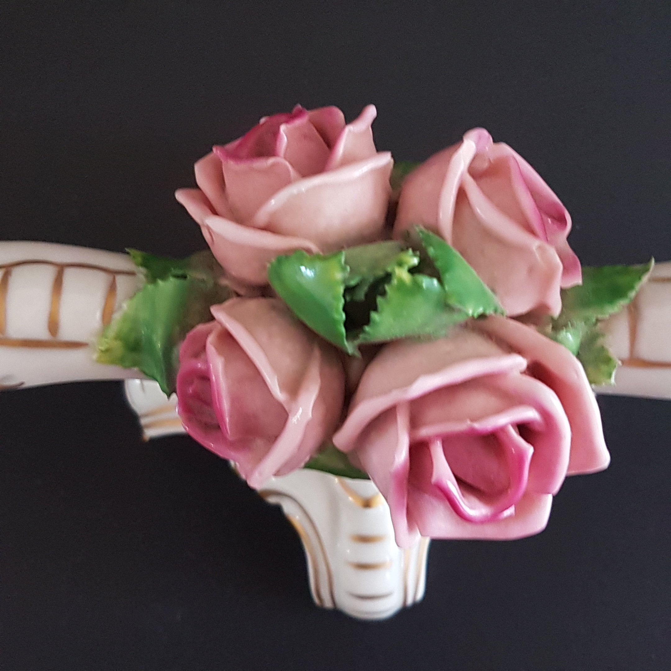 Porcelain Double Light Candlestick Holder, Pink Roses, Vintage Taper