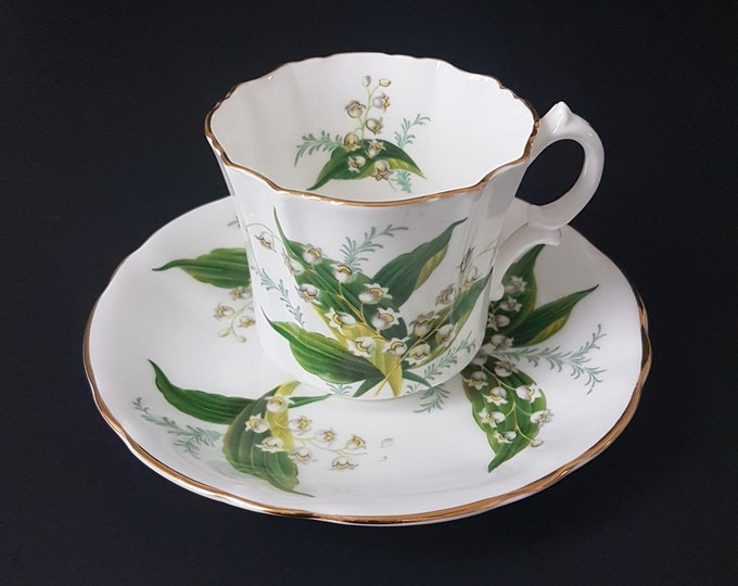 Tea Cup and Saucer, Lily of the Valley, White Spring Flowers, Vintage Hammersley Bone China