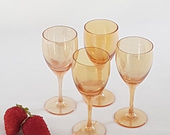 Set of 4 Orange Marigold Blown Glass Cordial Glasses, 2oz