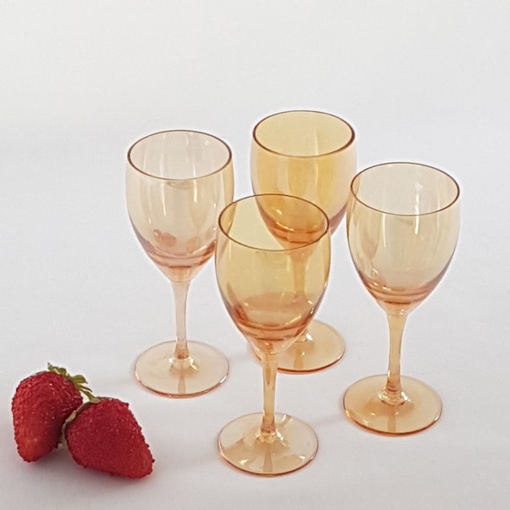 Set of 4 Orange Marigold Blown Glass Cordial Glasses, 2oz