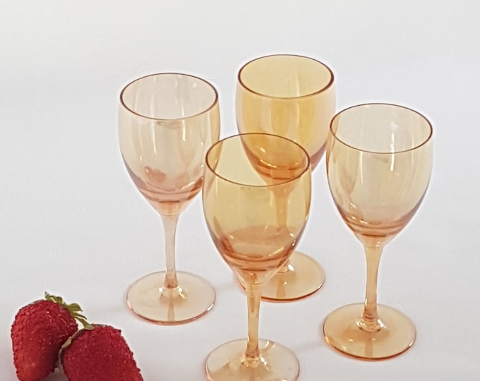 Set of 4 Orange Marigold Blown Glass Cordial Glasses, 2oz