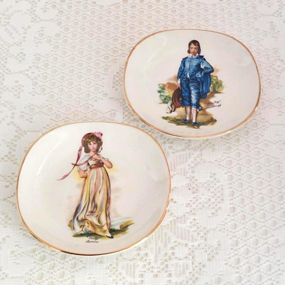 Pink and Blue Boy Trinket Dishes - 5 inch Wall Plates Vintage English China