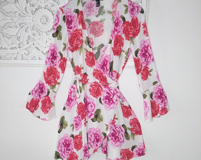 Y2K Forever 21 Floral Wrap Mini Dress Long Top Vintage Cottagecore Chiffon