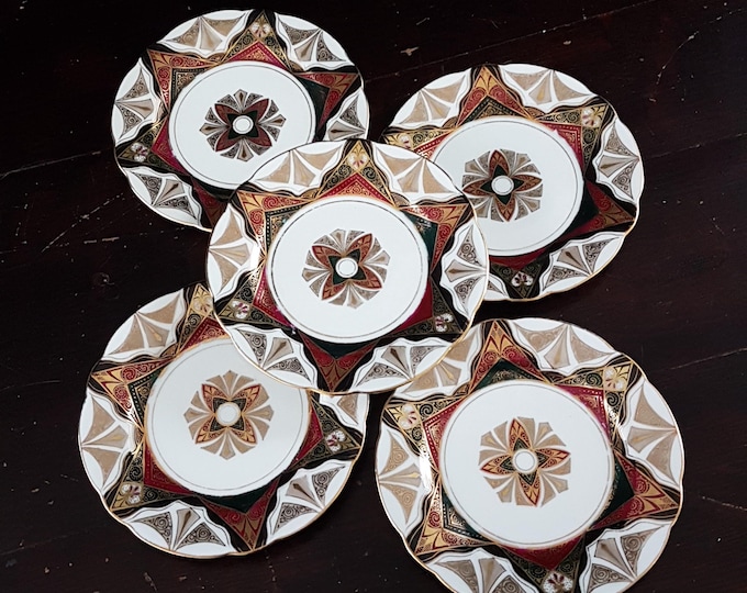 Hand Painted Austria 5.5" Art Deco Side Plates - Set of 5 Vintage Bohemian Porcelain