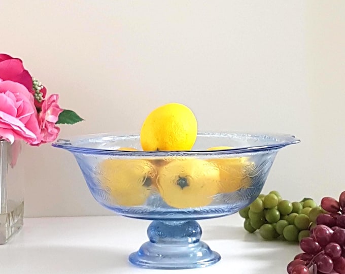 Vintage Indiana Glass Madrid Blue Pedestal Fruit Bowl - Recollection Collection Centerpiece
