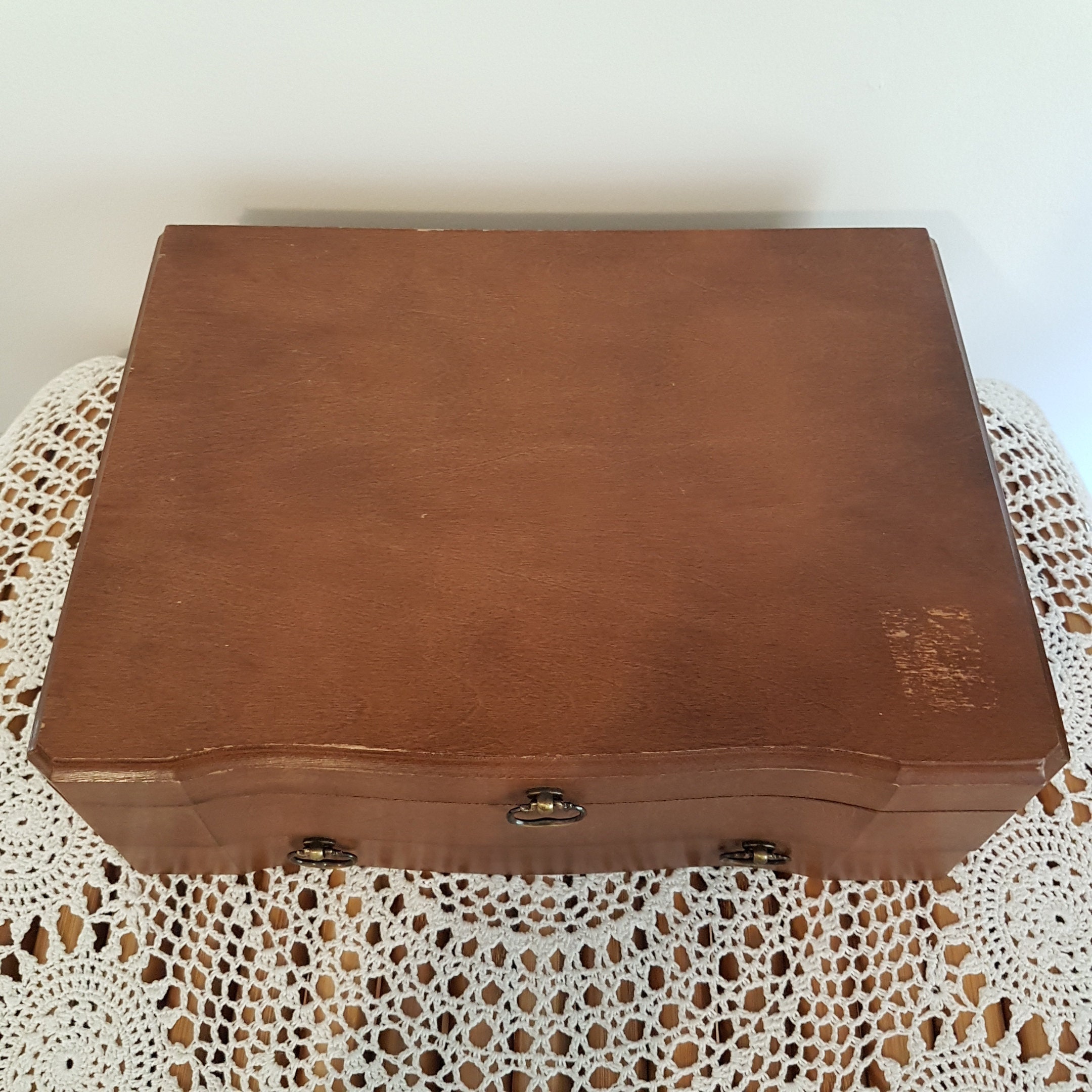Empty Wood Silverware Chest with Drawer