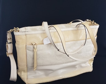 Vintage COACH Beige Leather Satchel Diaper Bag: K1221-F19256