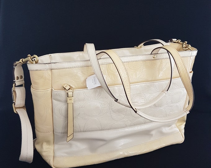 Vintage COACH Satchel Shoulder Bag, Beige Leather Coach K1221-F19256 Diaper Bag with Shoulder Strap