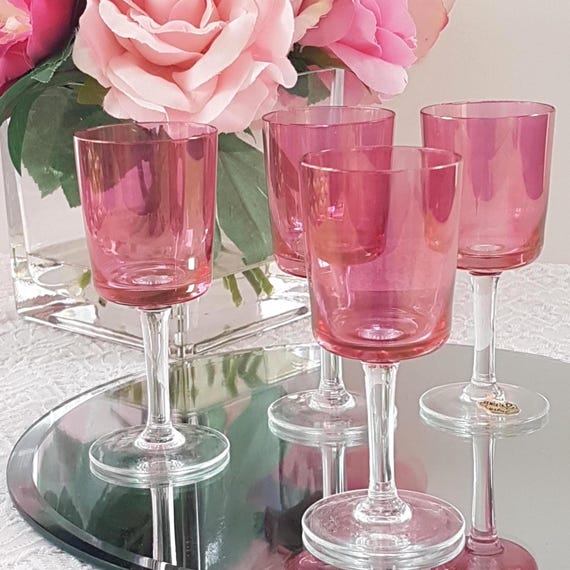 4pc Vintage Pink Bohemian Cordial Glasses Made in Czechoslovakia