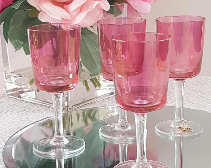 4pc Cordial Glasses in Pink Bohemian Glass