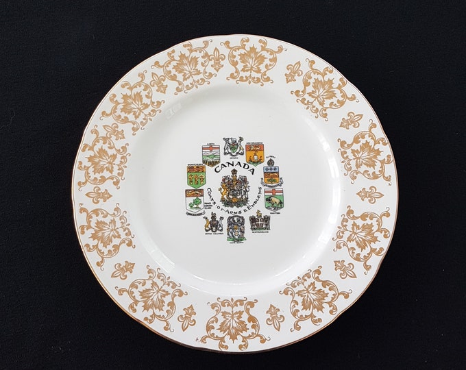 Paragon Canada Coat of Arms and Emblems, Set of 3 Salad Plates, 8 inch, Bone China, Made in England, 1960s