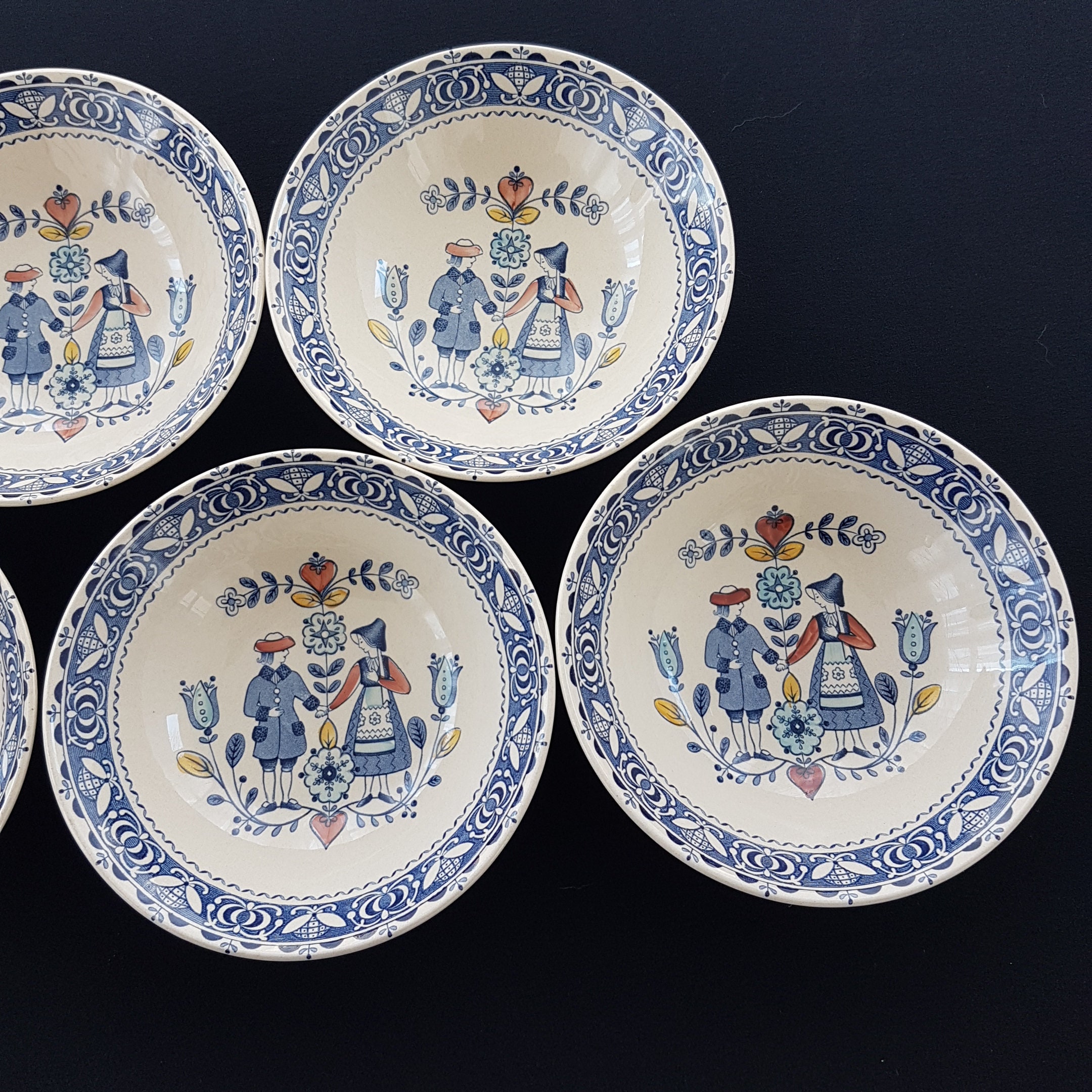 Johnson Brothers HEARTS & FLOWERS Soup Bowls, Sets of 2, Blue