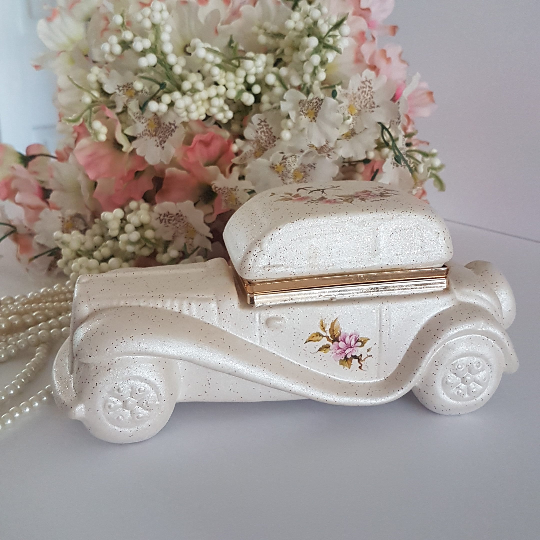 Vintage Berger Italian Porcelain Car Jewelry Box, Old Style Automobile