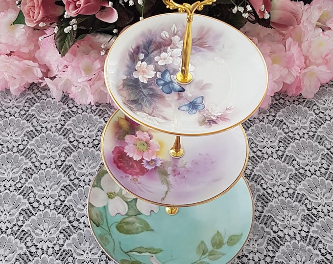 Handmade 3 Tier Porcelain Jewelry Stand, Tiered Serving Tray, Wedding Decor, Mothers Day Gift