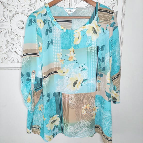 Northern Reflections Three Quarter Sleeve Patchwork Shirt XL Petite