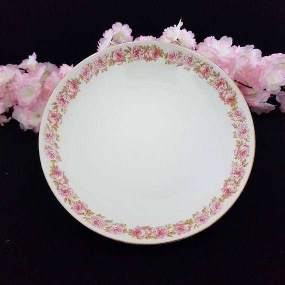 Antique French Limoges Porcelain Pedestal Bowl Pink Roses Victor Sigel 1908-1932 Centerpiece Serving Dish