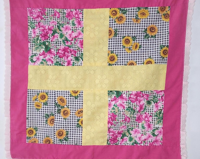 Shabby Chic Floral Table Topper - Vintage Cottage Core Tablecloth Tea Party Decor