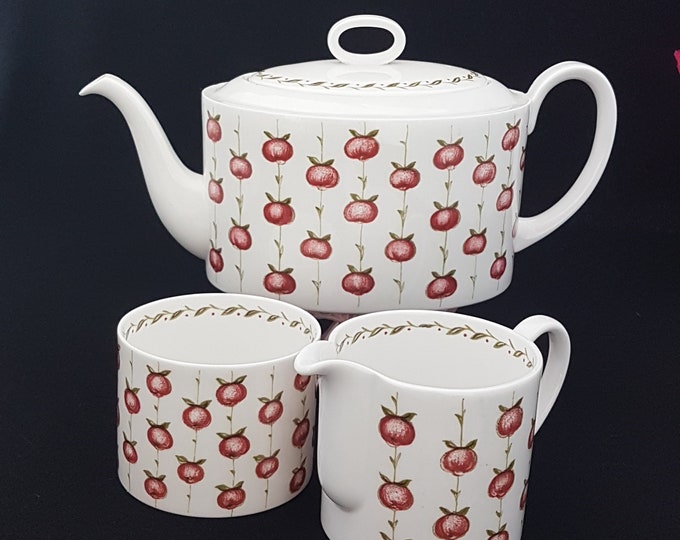 Susie Cooper Designs APPLE GAY Tea Set, Tea Pot, Sugar Bowl, Creamer, Bone China, England