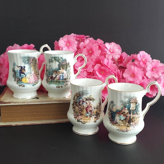 Royal Windsor Bone China Mug Fragonard Courting Couple Victorian Romantic Garden Collectible