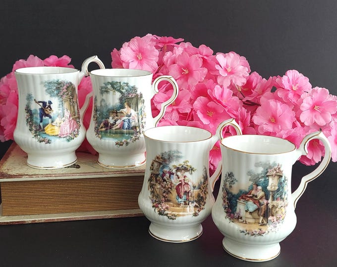 Royal Windsor Bone China Mug Fragonard Courting Couple Victorian Romantic Garden Collectible
