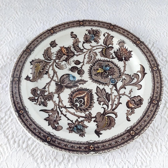 Ridgway Jacobean Ironstone Dinner Plate Set of 3 Vintage Staffordshire England Transferware