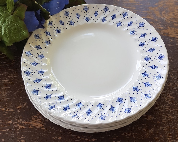 Set of 2 Swinnertons BIJOU Blue, Dots & Tulips, Dinner Plates, Dishwasher Proof, Made in Staffordshire England, English Earthenware, 1960s