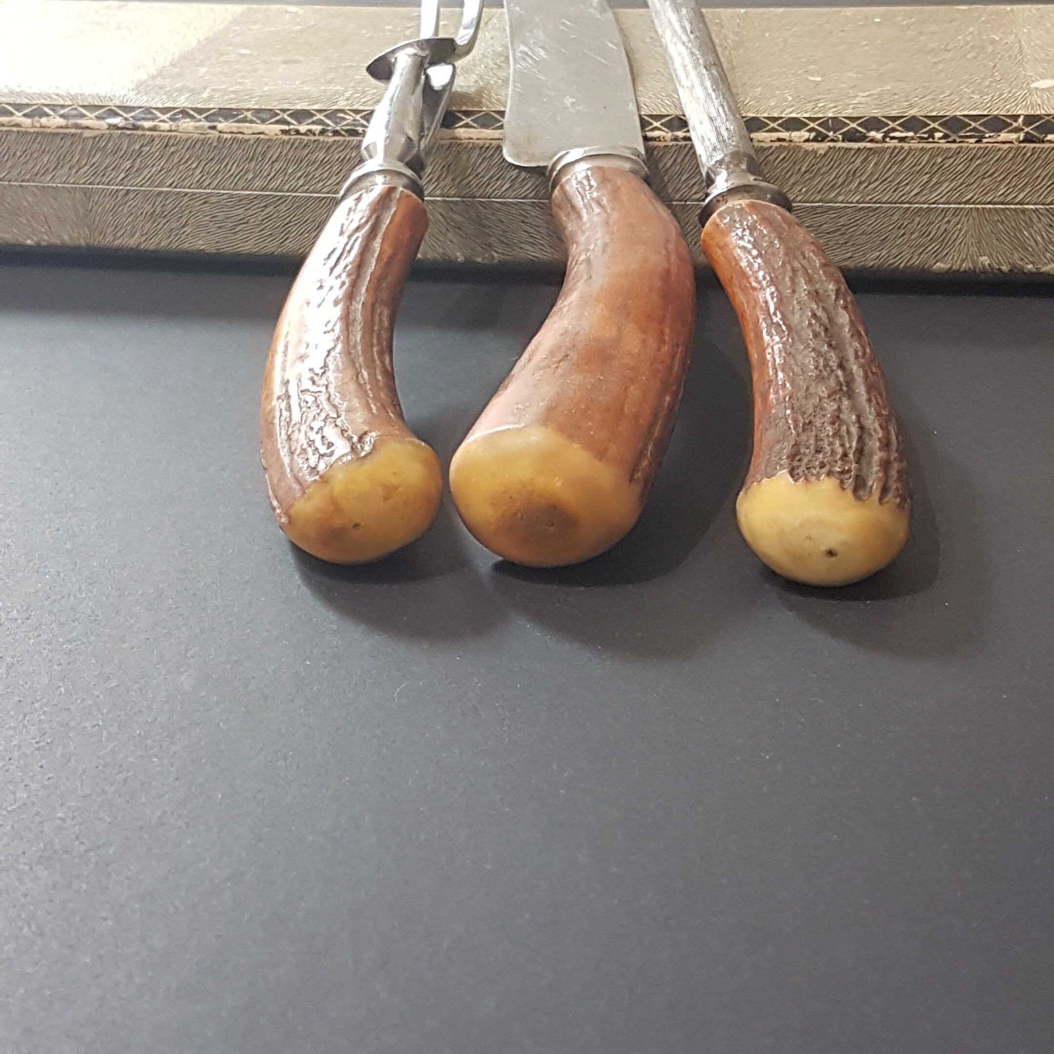 Vintage Genuine Staghorn/Deer Antler Meat Carving Set, Haddon Hall