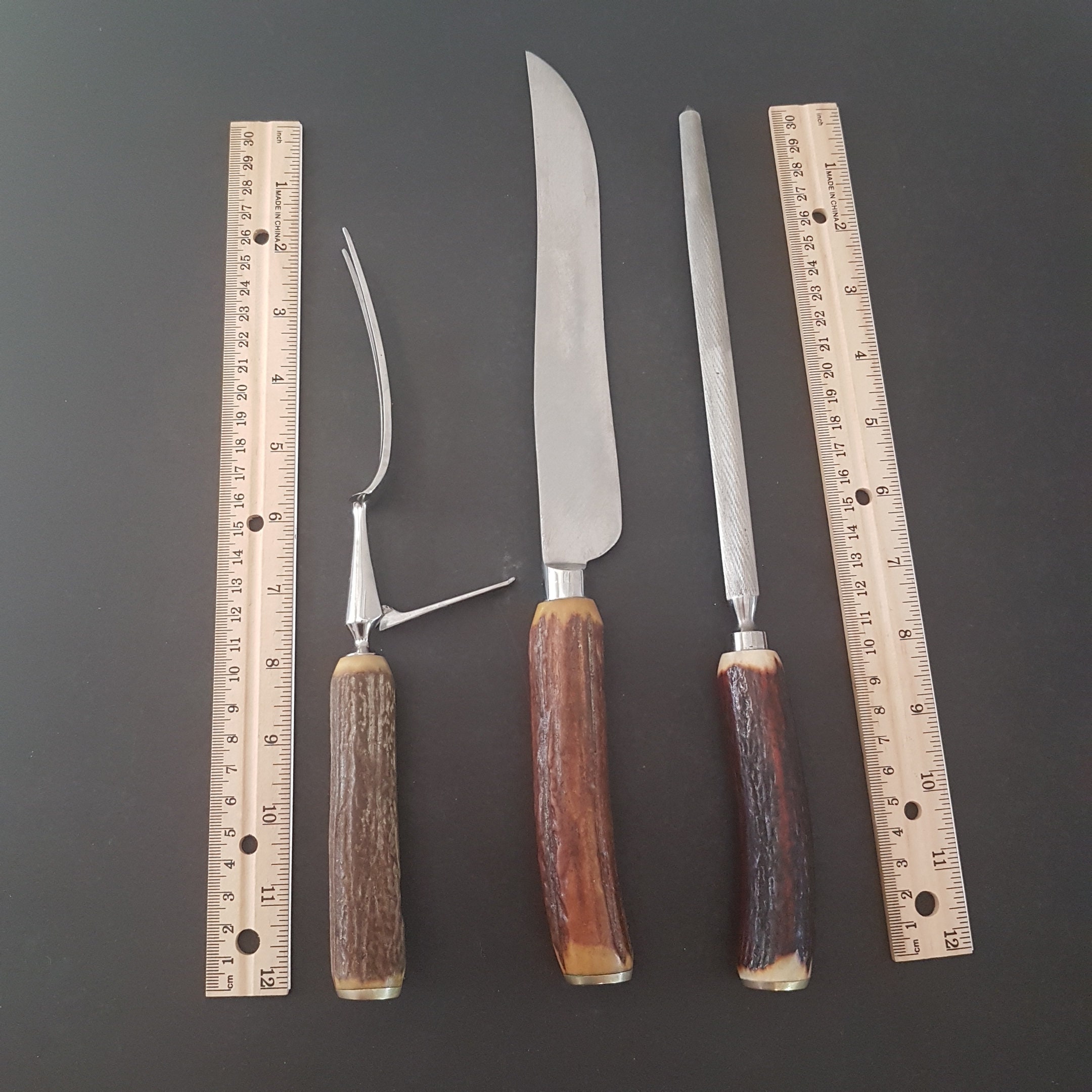 Vintage W.R. Humphreys & Co Antler Bone Sheffield 3 Piece Meat Carving