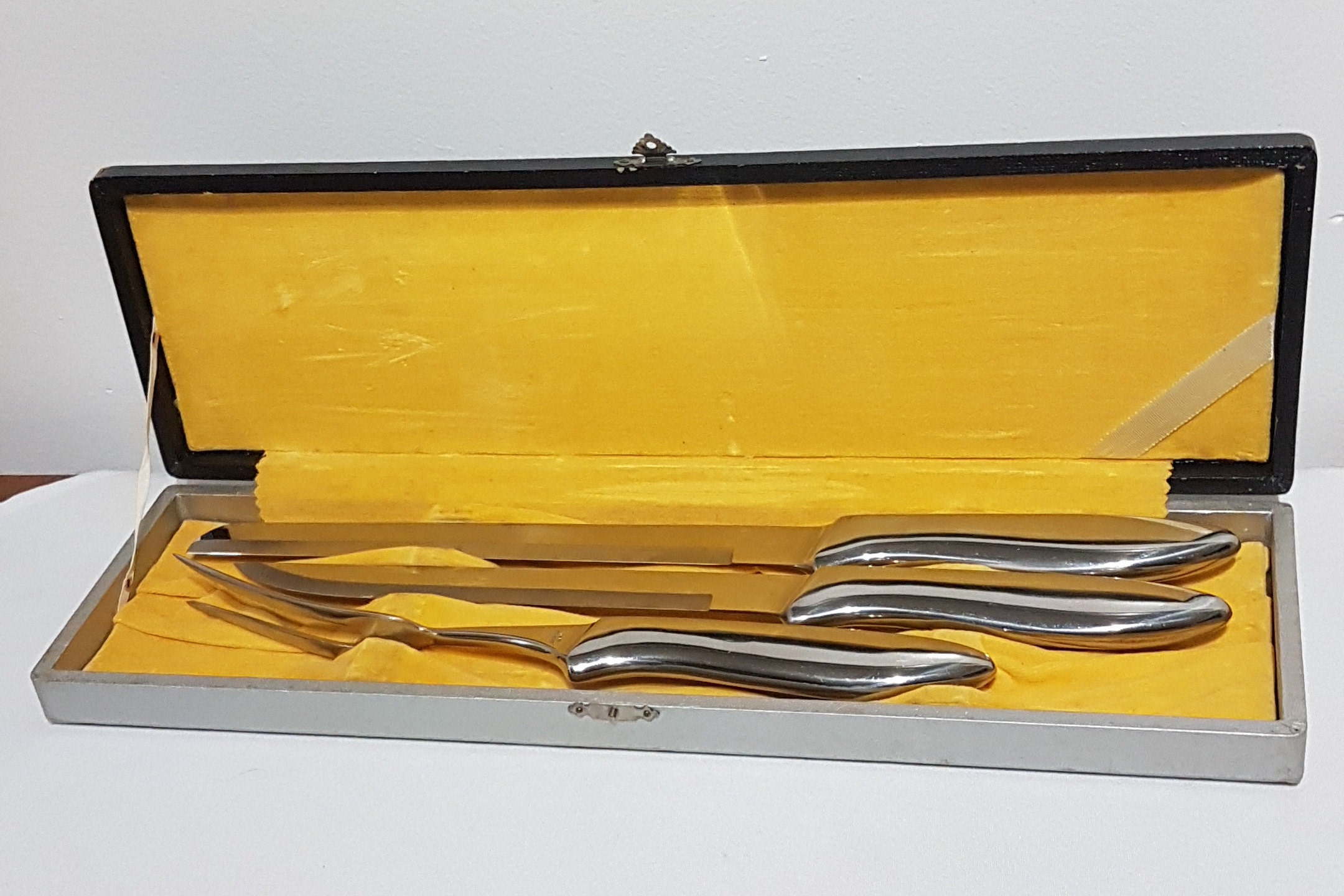 Vintage Stainless Steel Meat Carving Set, Boxed, Mid Century Kitchen