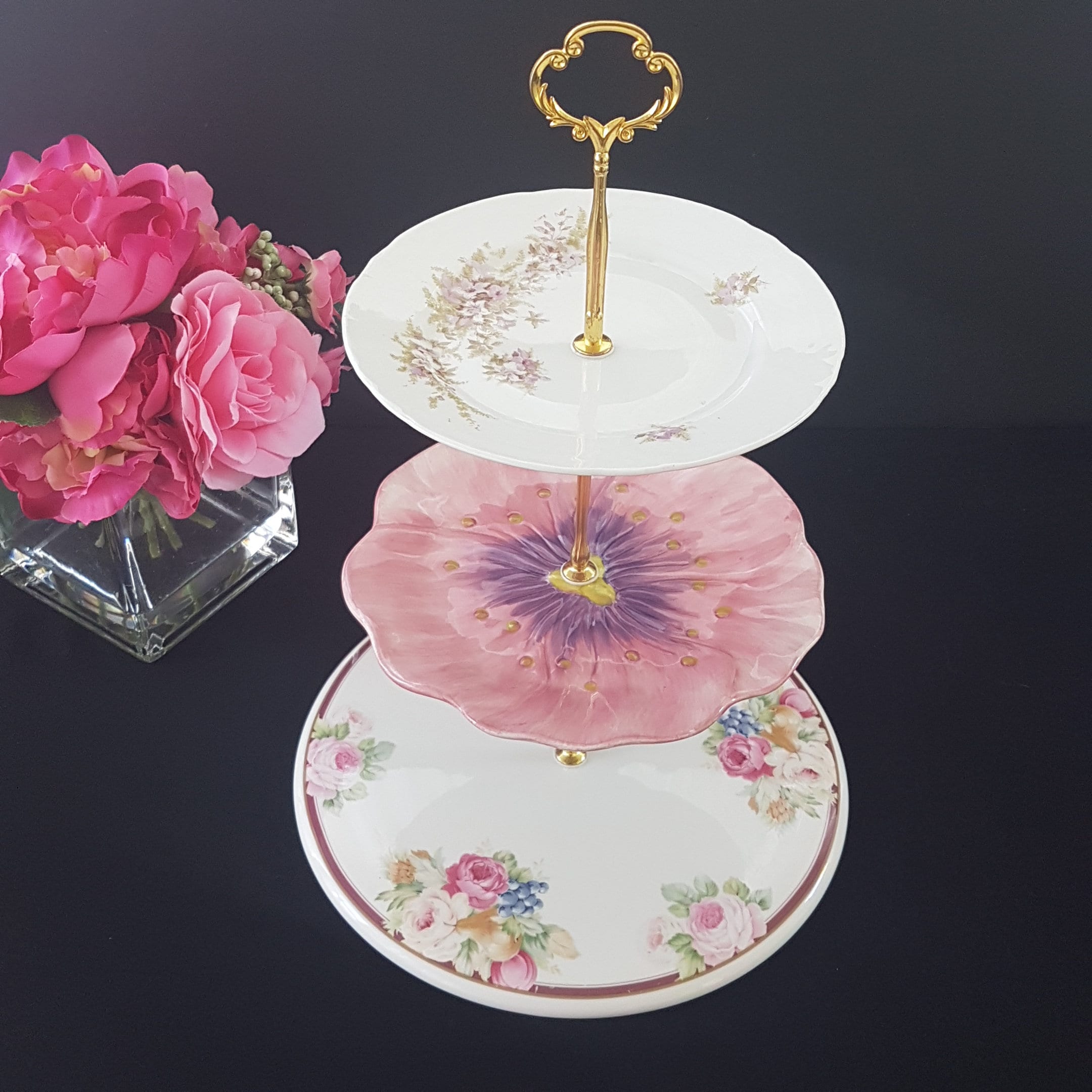Tier Plates 3 Tier Cake Stand, Floral Tiered Plates, High Tea Dessert Stand ...