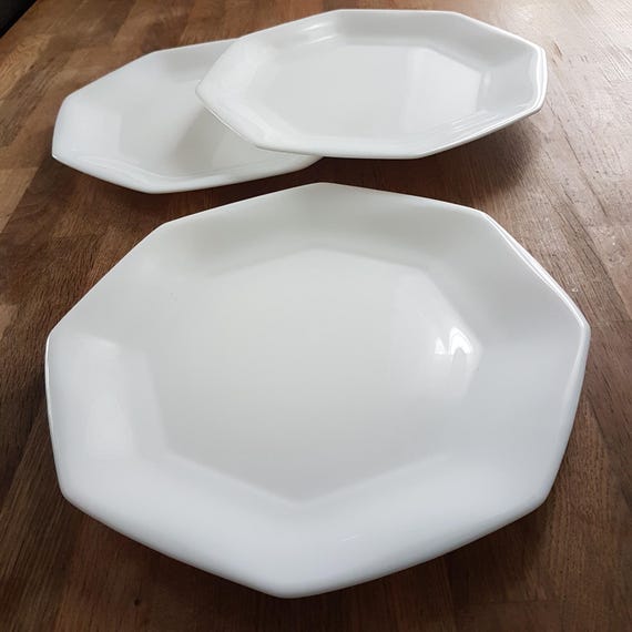 Luminarc Arcoroc White Octime Octagon 10.75 inch Dinner Plates Set of 3