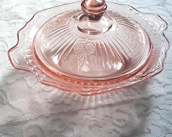 1930s Anchor Hocking MAYFAIR Pink Depression Glass Butter Dish with Lid Cheese Keeper Collectible