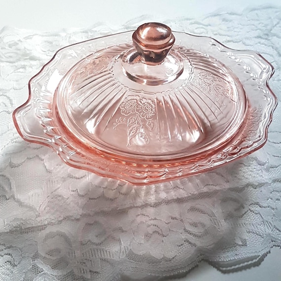 1930s Anchor Hocking MAYFAIR Pink Depression Glass Butter Dish with Lid Cheese Keeper Collectible