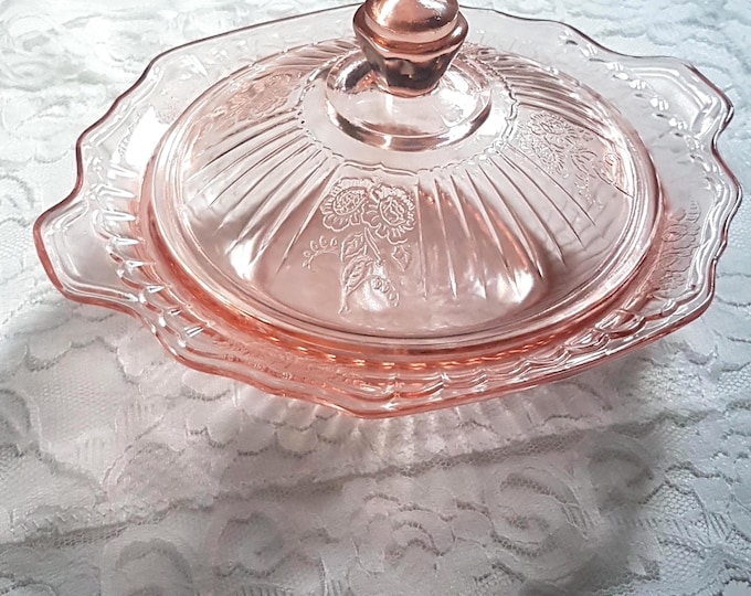 1930s Anchor Hocking MAYFAIR Pink Depression Glass Butter Dish with Lid Cheese Keeper Collectible