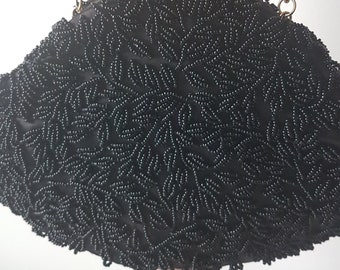 Vintage 1960s Black Beaded Evening Bag: Convertible Clutch