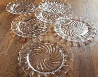 Depression Glass Side Plates, Set of 6, CANADIAN SWIRL by Dominion Glass, 1930s-1940s
