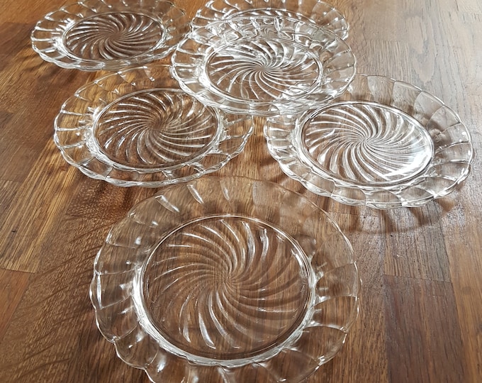 Depression Glass Side Plates, Set of 6, CANADIAN SWIRL by Dominion Glass, 1930s-1940s
