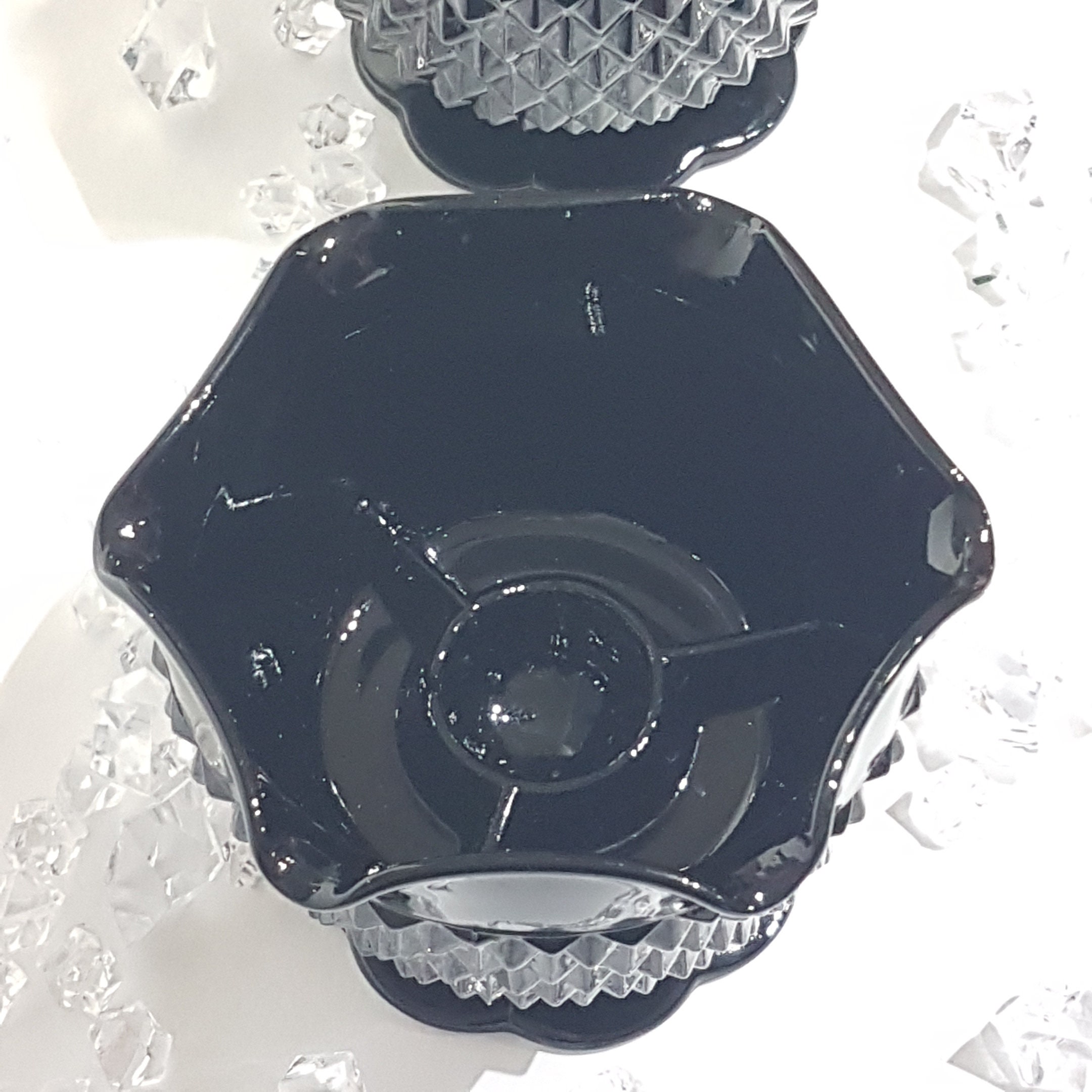 Pair of Candlestick Holders, Indiana Glass Cameo Black Diamond Point