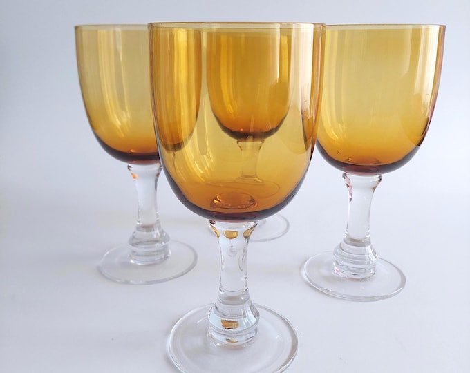 Hand Blown Amber 20oz Pint Glass Set of 4 Wine Goblets