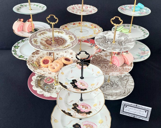 Vintage Mismatched 3-Tier Cake Stand Floral English Tea Party Serving Tray Wedding Gift