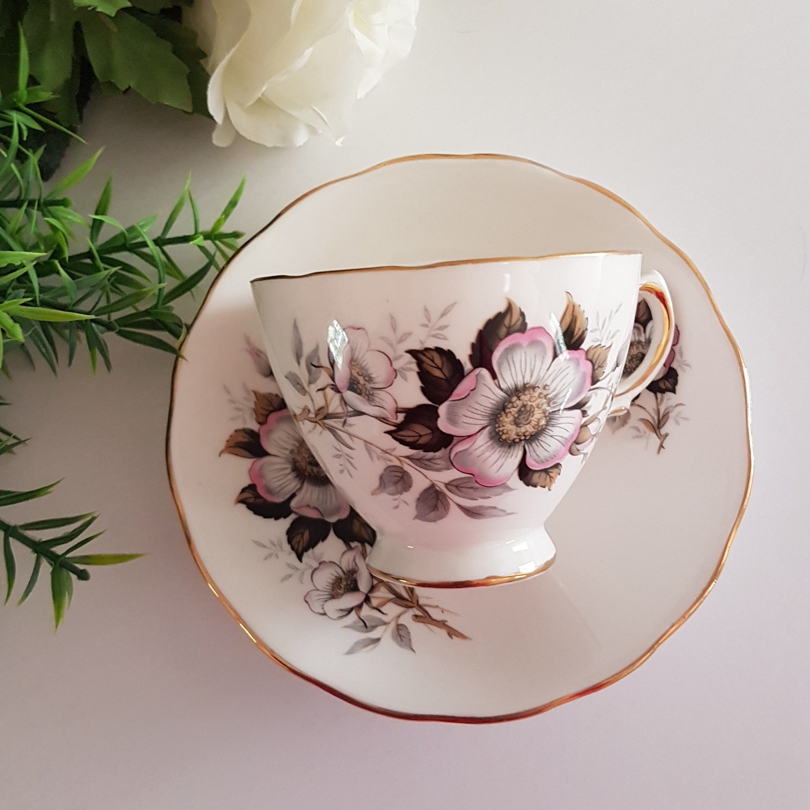 Vintage Royal Osborne Bone China Tea Cup & Saucer White Wild Etsy