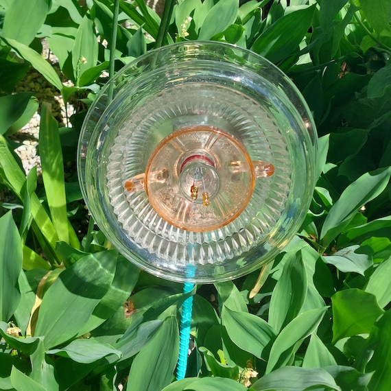 Handmade Pink Depression Glass Garden Flower Stake Vintage Yard Art Garden Decor Unique Gift