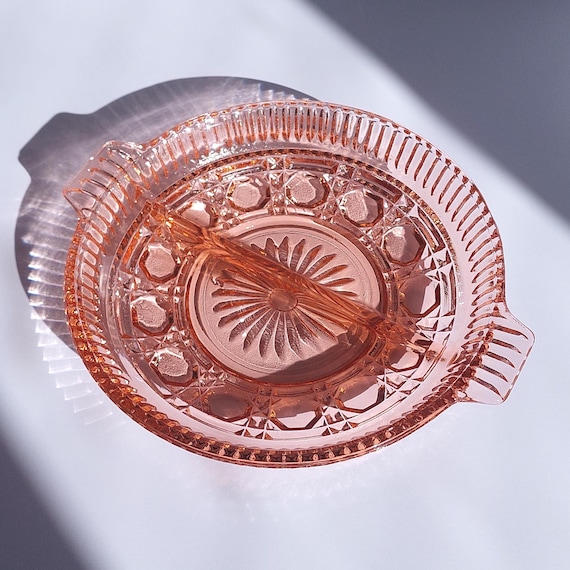 Vintage Indiana Glass Pink Divided Relish Dish - Windsor / Peach Ballad Pattern