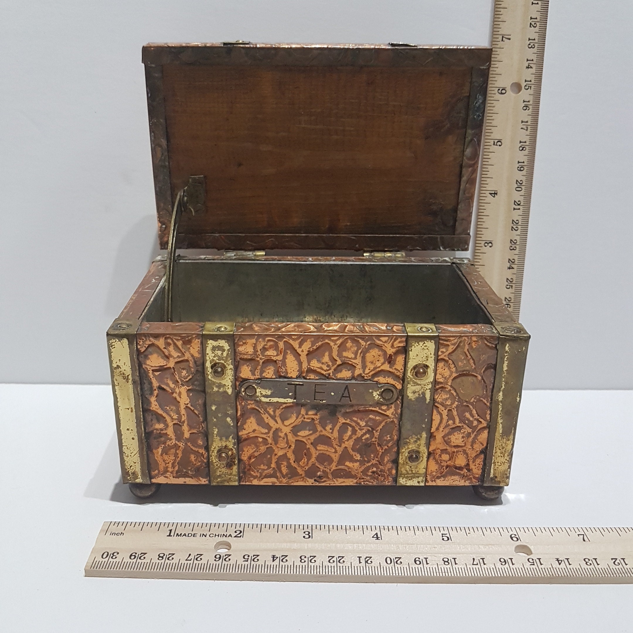 RESERVED Vintage Arts & Crafts Style Copper Brass Tin Lined Tea Box
