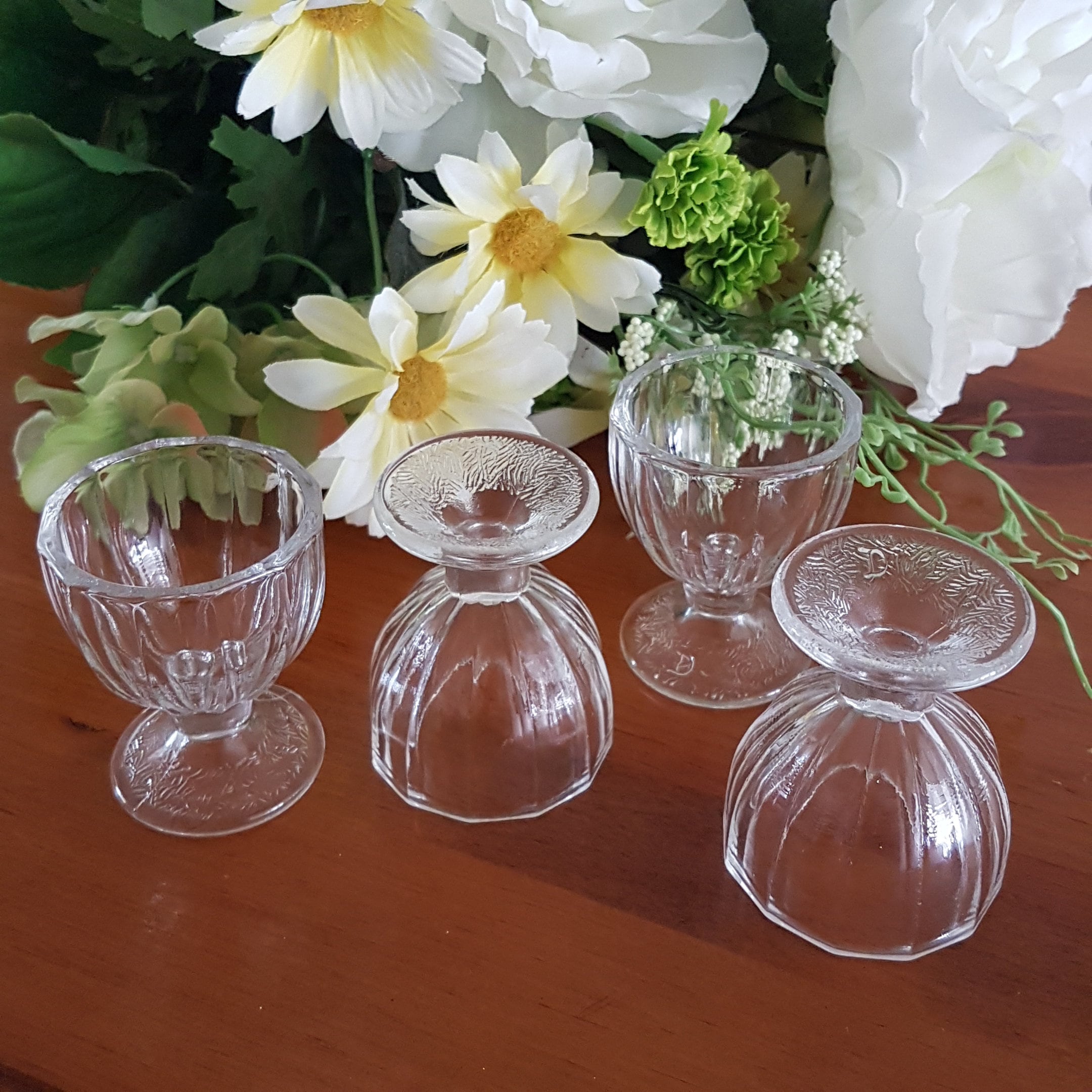 Vintage Dominion Glass Egg Cups, Set of 4 Chicken Egg Cups, Made in