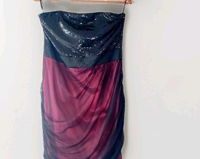 Vintage Y2K Party Dress Strapless Red and Black Sequin Cocktail Mini Dress
